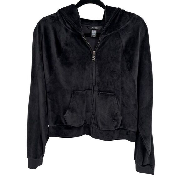 Victoria's Secret On Point Velour Full Zip Cropped Hoodie Jacket Black Medium - Picture 1 of 10